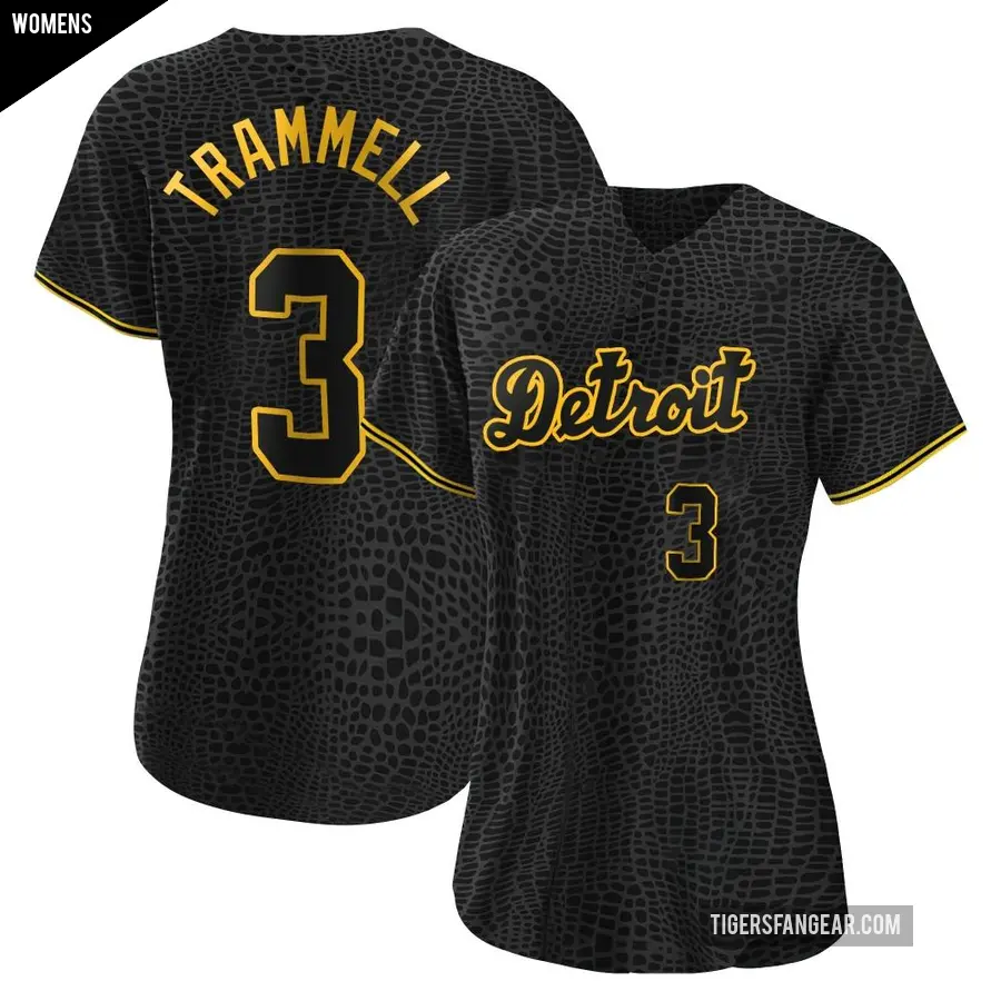 Women's Detroit Tigers ＃3 Alan Trammell Replica Black Snake Skin City Jersey