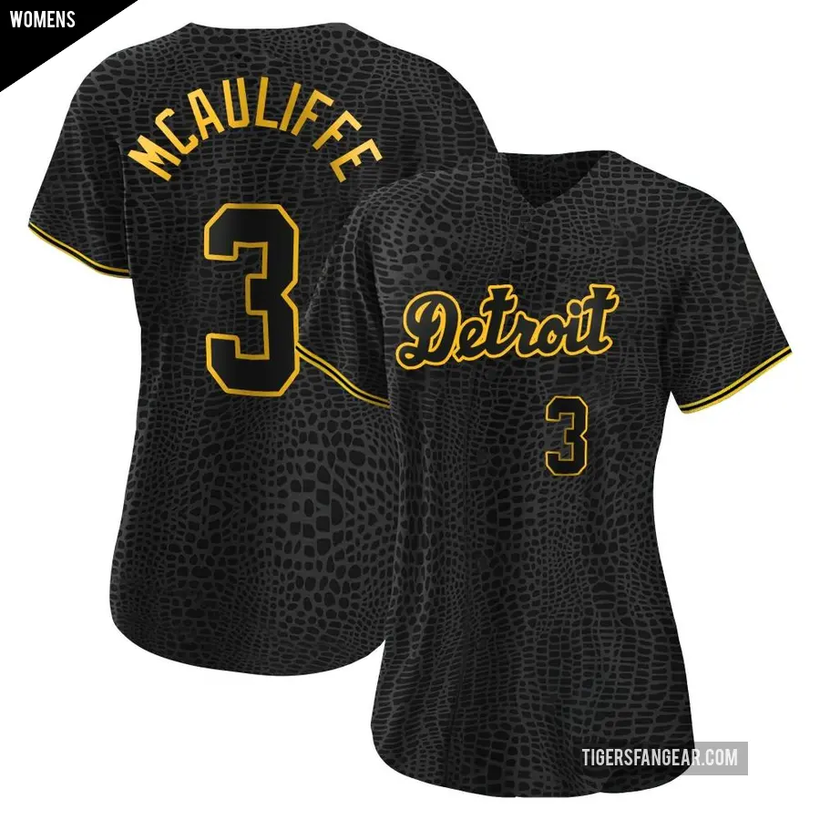 Women's Detroit Tigers ＃3 Dick Mcauliffe Authentic Black Snake Skin City Jersey