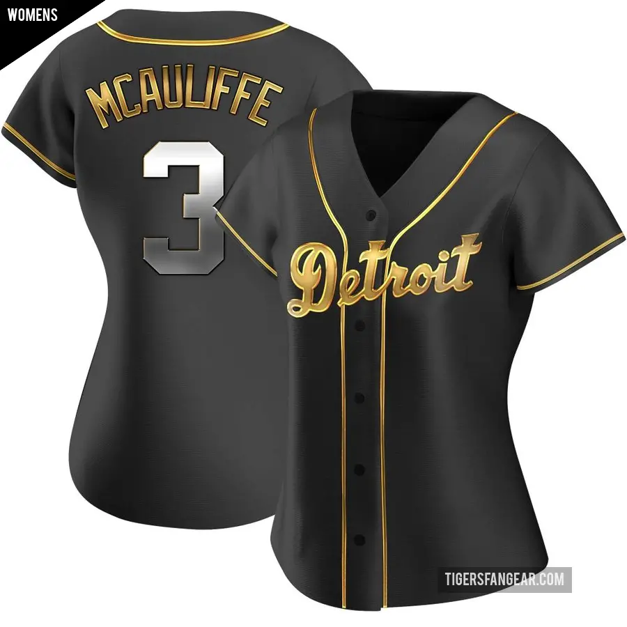 Women's Detroit Tigers ＃3 Dick Mcauliffe Replica Gold Black en Alternate Jersey