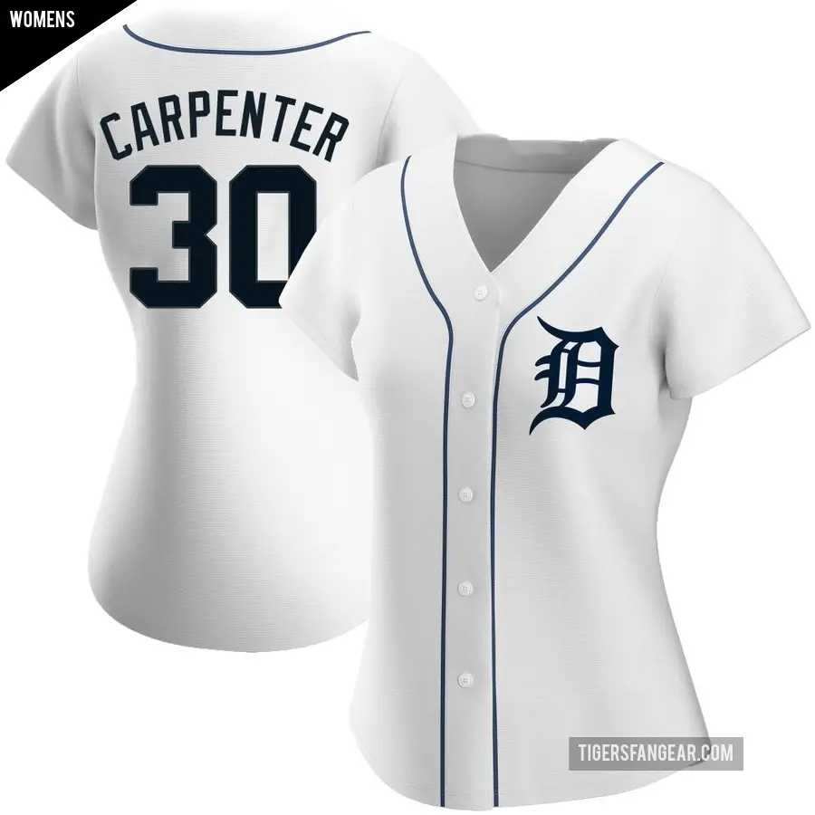 Women's Detroit Tigers ＃30 Kerry Carpenter Authentic White Home Jersey