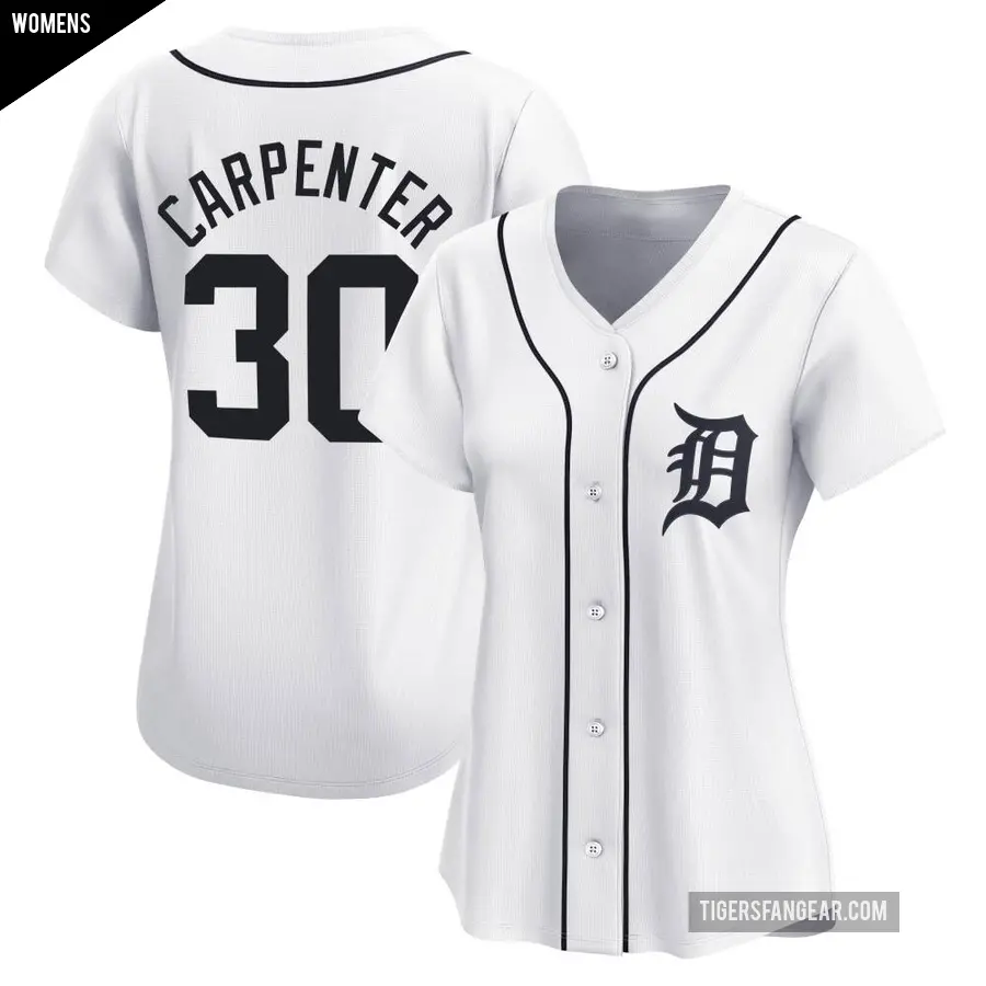 Women's Detroit Tigers ＃30 Kerry Carpenter Limited White Home Jersey