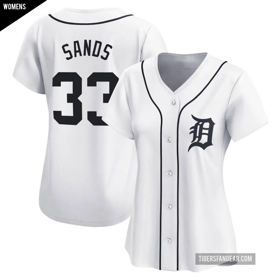 Women's Detroit Tigers ＃33 Donny Sands Limited White Home Jersey