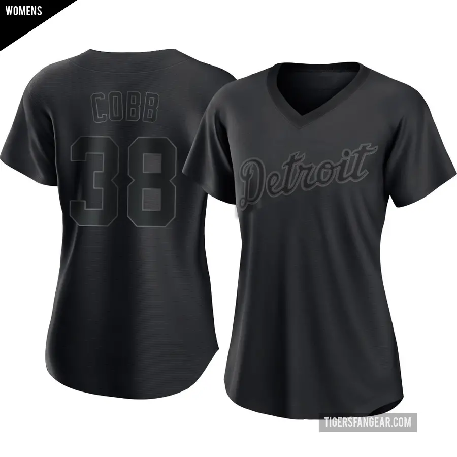 Women's Detroit Tigers ＃38 Alex Cobb Authentic Black Pitch Fashion Jersey