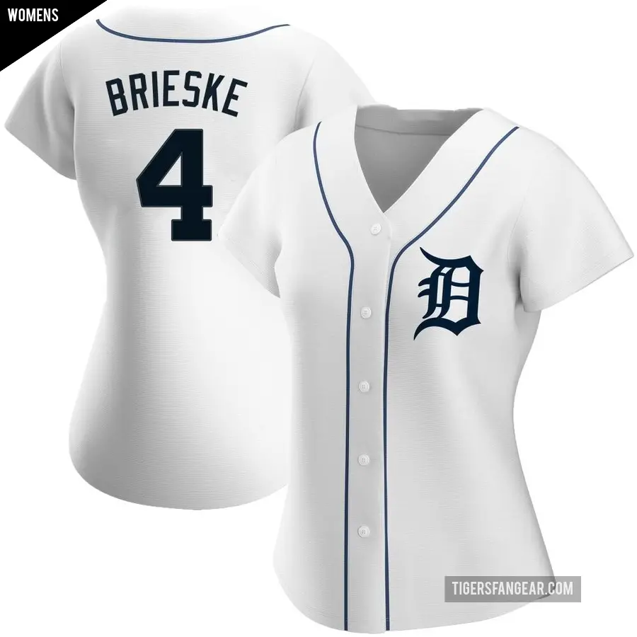 Women's Detroit Tigers ＃4 Beau Brieske Replica White Home Jersey