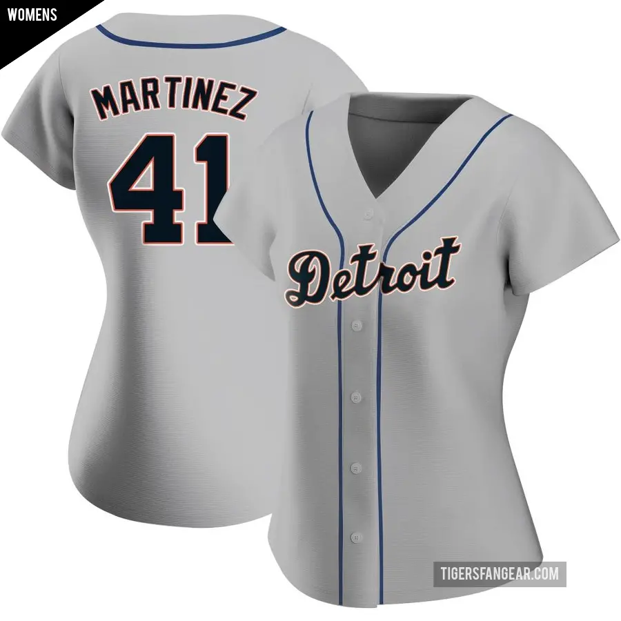 Women's Detroit Tigers ＃41 Victor Martinez Authentic Gray Road Jersey