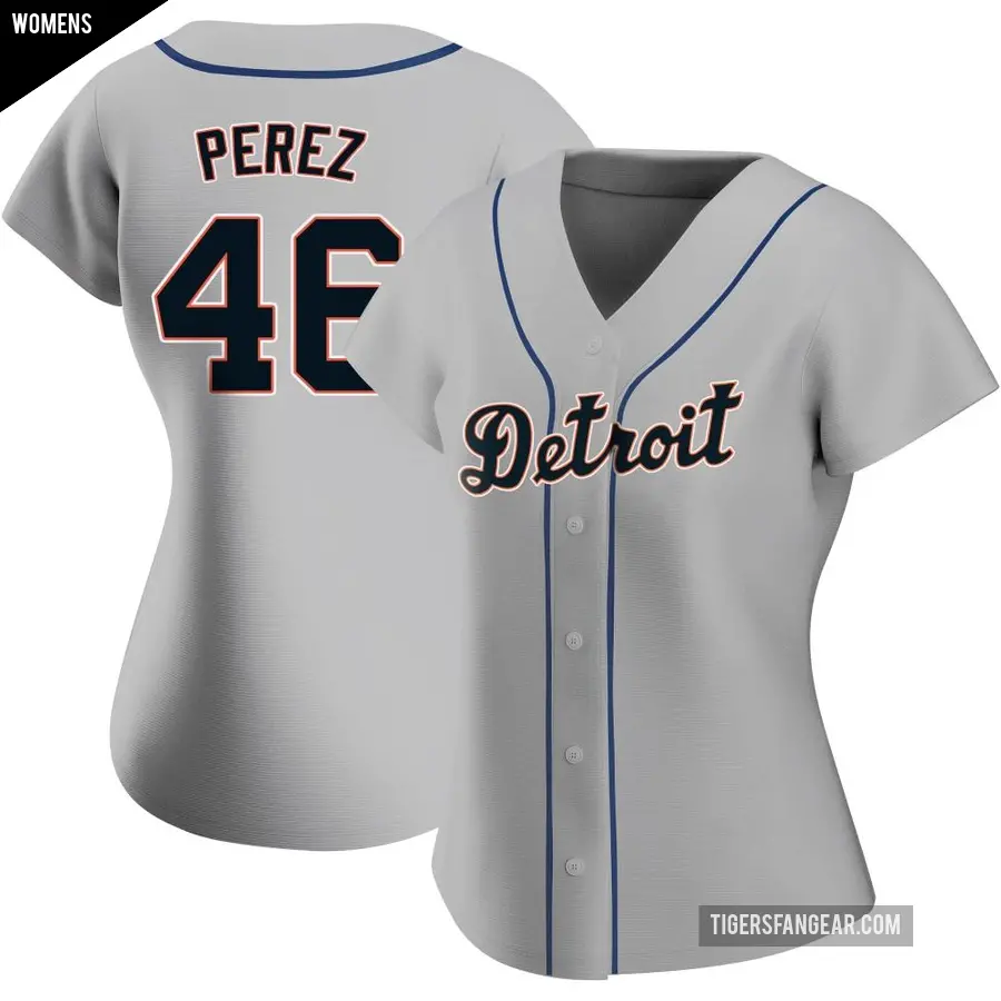 Women's Detroit Tigers ＃46 Wenceel Perez Authentic Gray Road Jersey