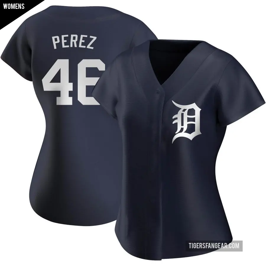 Women's Detroit Tigers ＃46 Wenceel Perez Authentic Navy Alternate Jersey