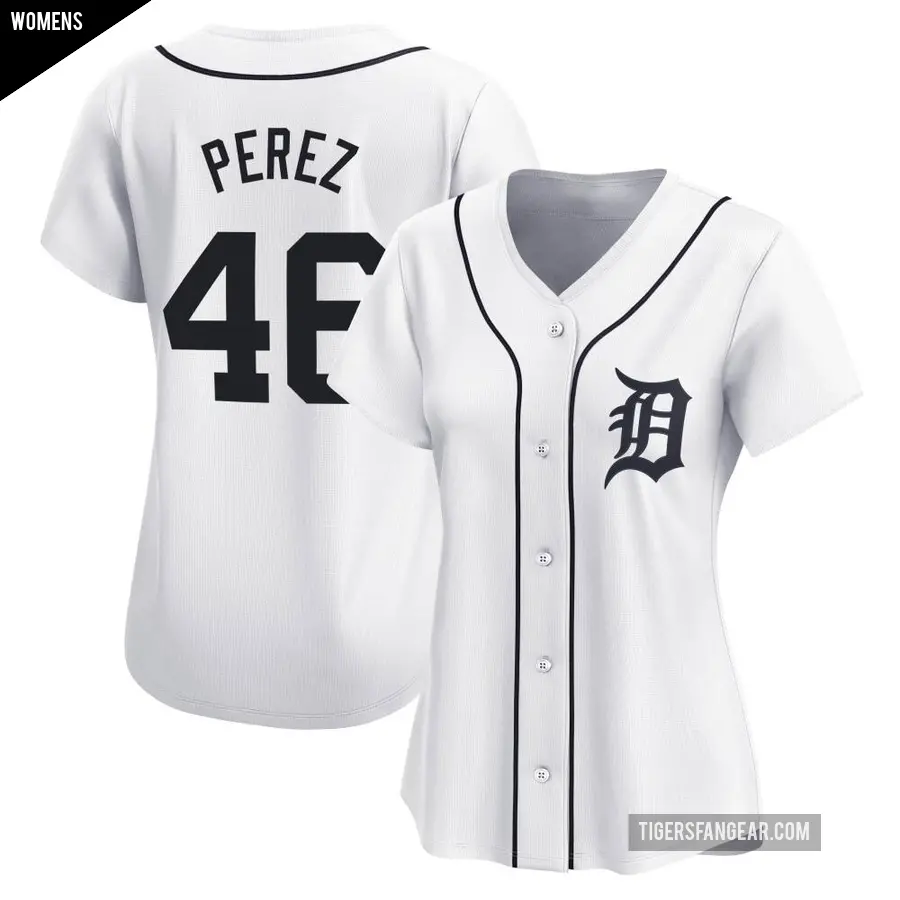 Women's Detroit Tigers ＃46 Wenceel Perez Limited White Home Jersey