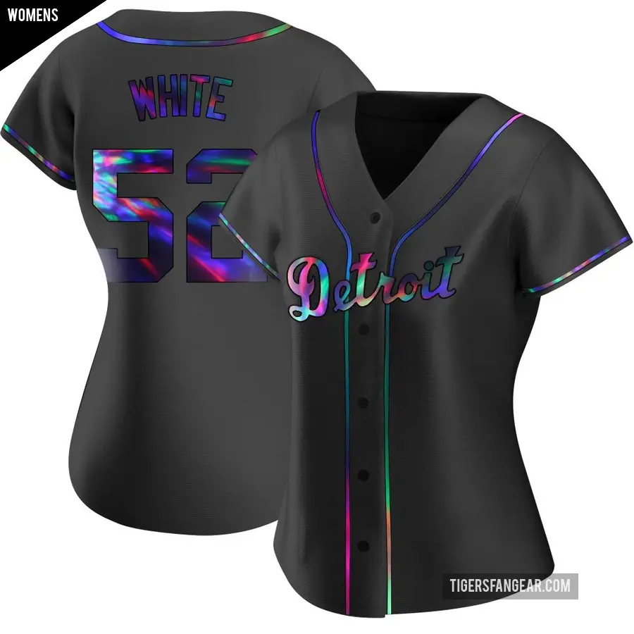 Women's Detroit Tigers ＃52 Brendan White Replica White Black Holographic Alternate Jersey