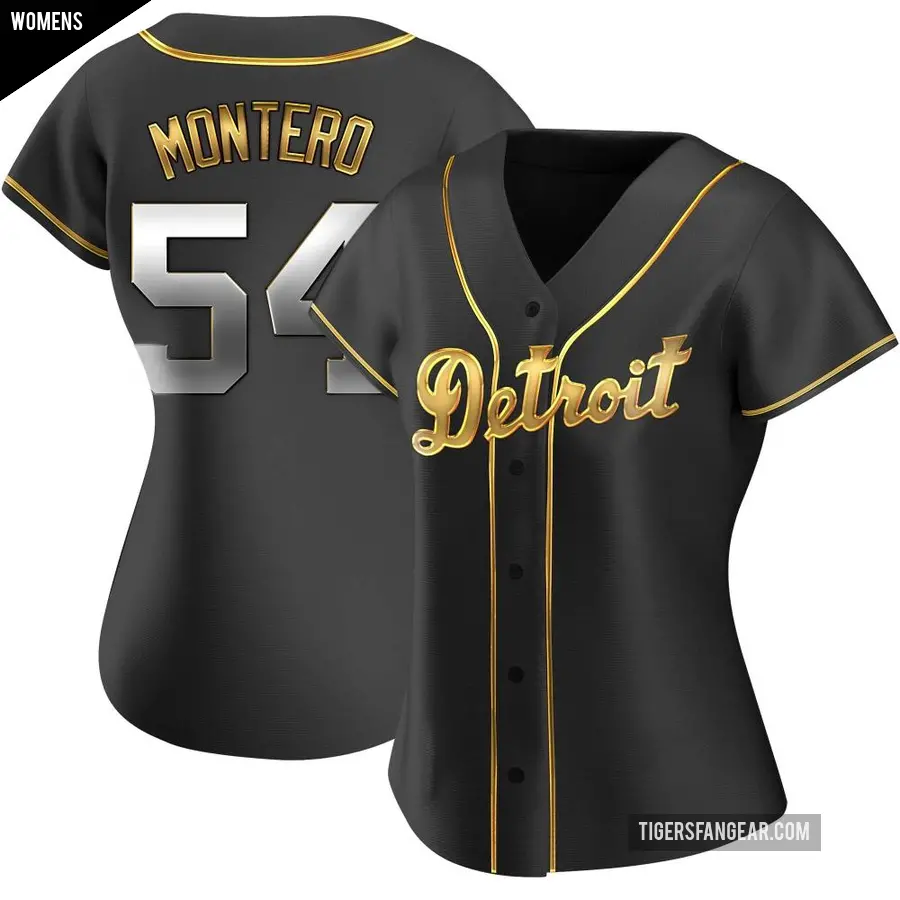 Women's Detroit Tigers ＃54 Keider Montero Replica Gold Black en Alternate Jersey