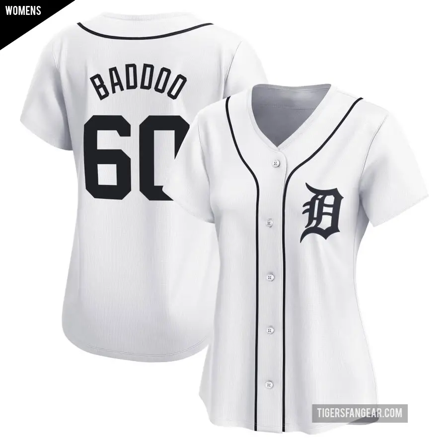 Women's Detroit Tigers ＃60 Akil Baddoo Limited White Home Jersey