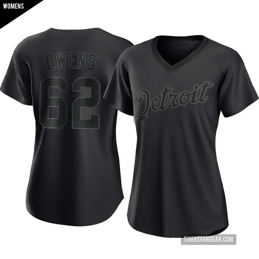 Women's Detroit Tigers ＃62 Tyler Owens Authentic Black Pitch Fashion Jersey