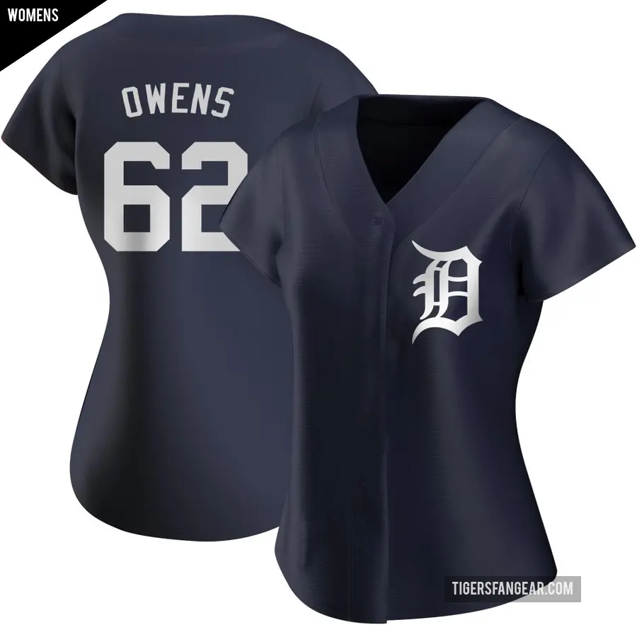 Women's Detroit Tigers ＃62 Tyler Owens Authentic Navy Alternate Jersey