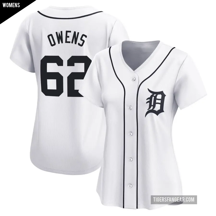 Women's Detroit Tigers ＃62 Tyler Owens Limited White Home Jersey