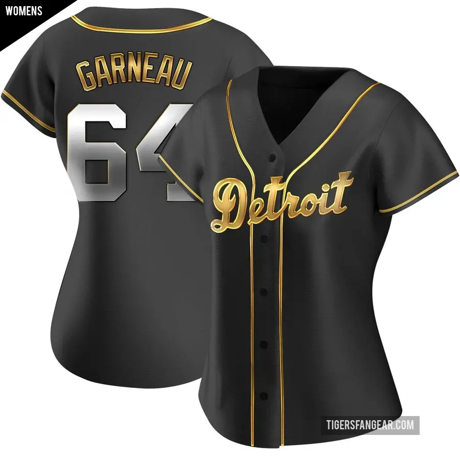 Women's Detroit Tigers ＃64 Dustin Garneau Replica Gold Black en Alternate Jersey