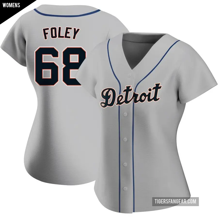 Women's Detroit Tigers ＃68 Jason Foley Authentic Gray Road Jersey