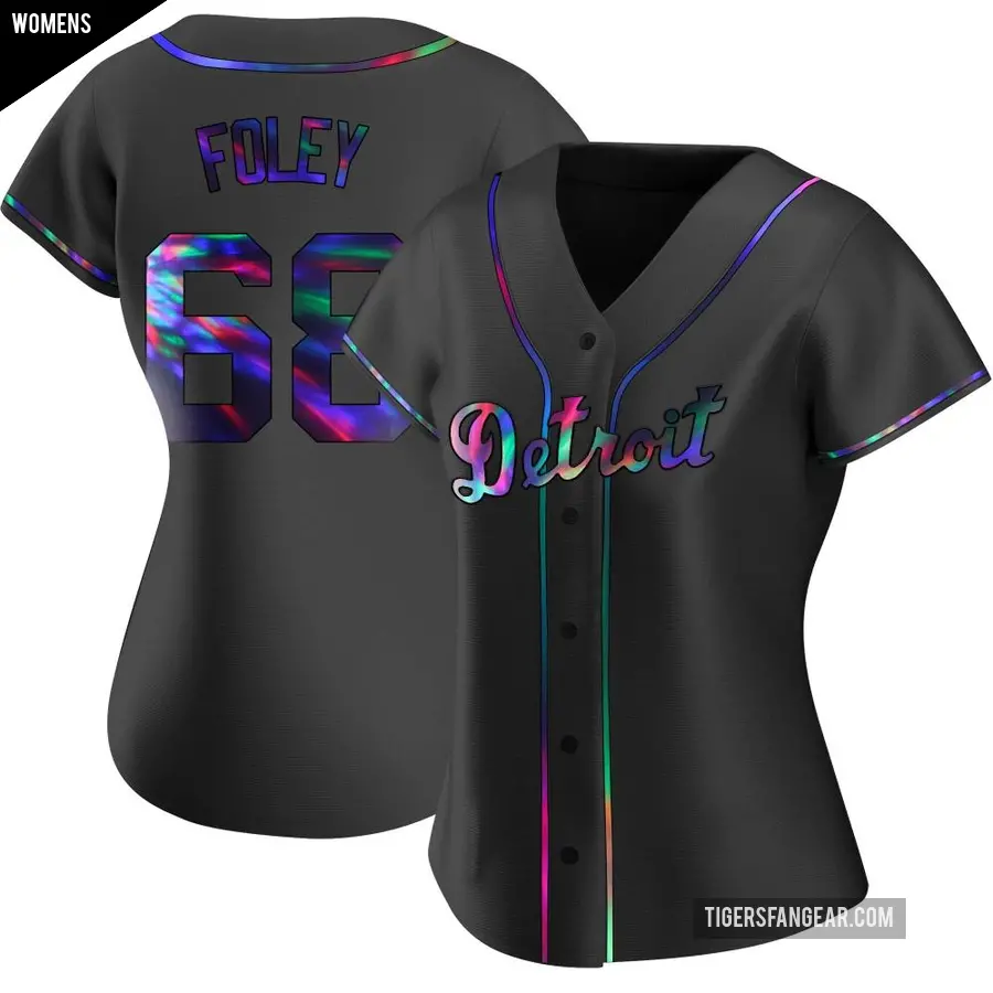 Women's Detroit Tigers ＃68 Jason Foley Replica Black Holographic Alternate Jersey