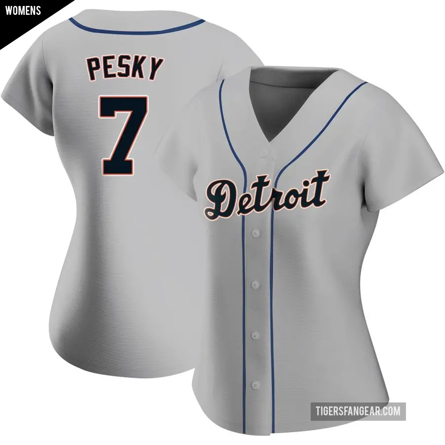 Women's Detroit Tigers ＃7 Johnny Pesky Authentic Gray Road Jersey