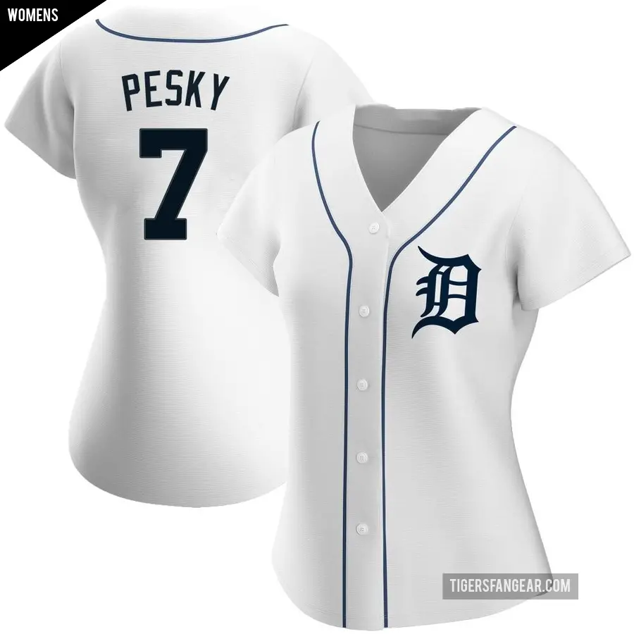 Women's Detroit Tigers ＃7 Johnny Pesky Authentic White Home Jersey