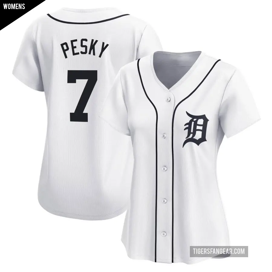 Women's Detroit Tigers ＃7 Johnny Pesky Limited White Home Jersey