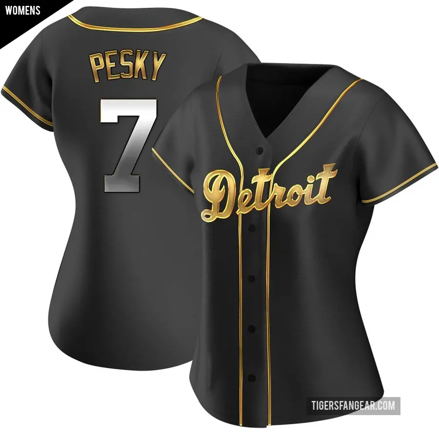 Women's Detroit Tigers ＃7 Johnny Pesky Replica Gold Black en Alternate Jersey