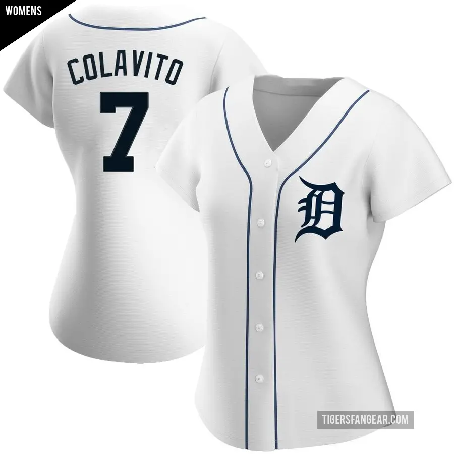 Women's Detroit Tigers ＃7 Rocky Colavito Authentic White Home Jersey