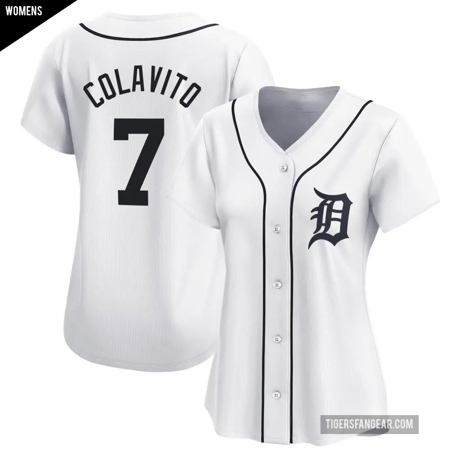 Women's Detroit Tigers ＃7 Rocky Colavito Limited White Home Jersey