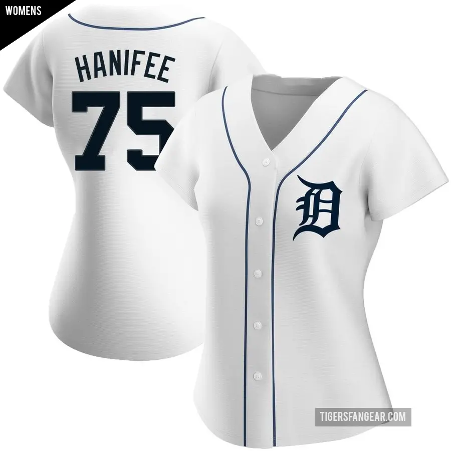 Women's Detroit Tigers ＃75 Brenan Hanifee Authentic White Home Jersey