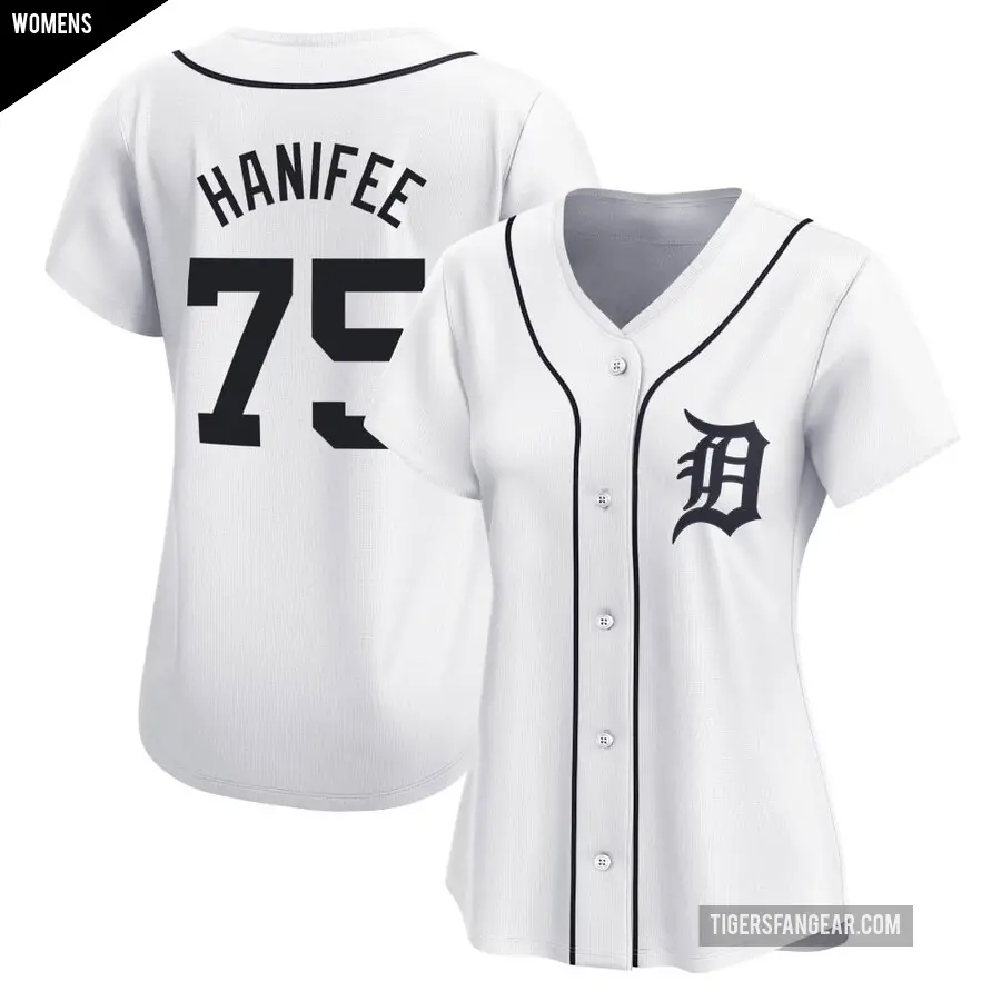 Women's Detroit Tigers ＃75 Brenan Hanifee Limited White Home Jersey