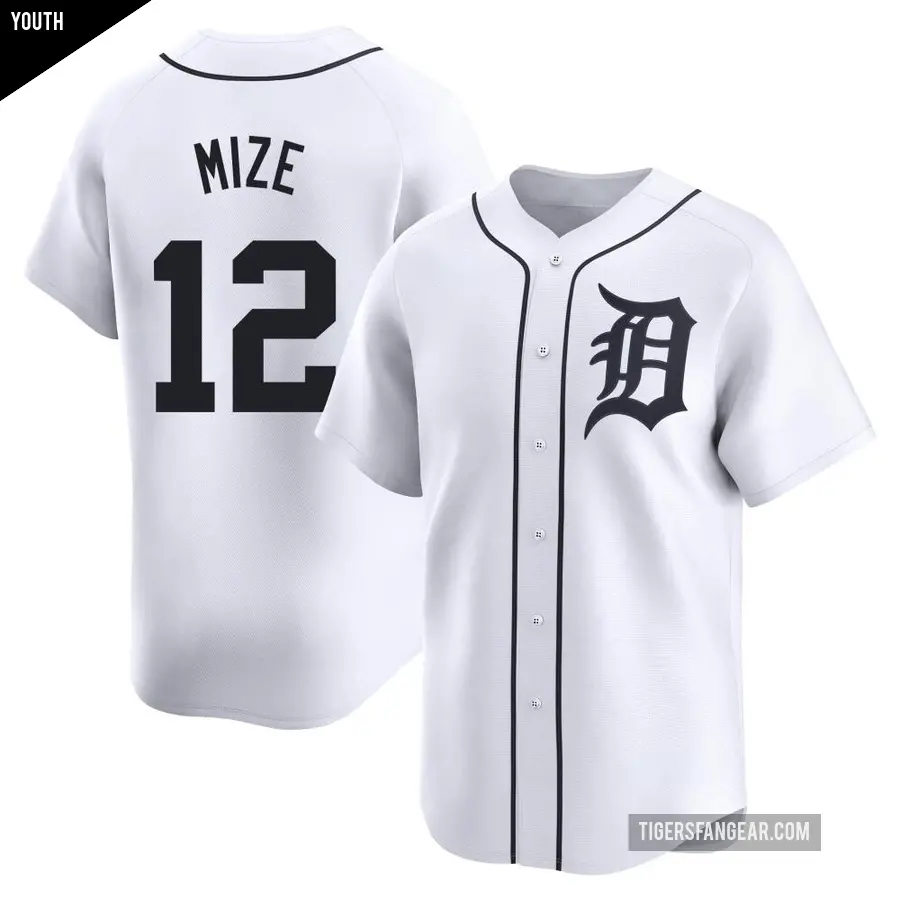 Youth Detroit Tigers ＃12 Casey Mize Limited White Home Jersey