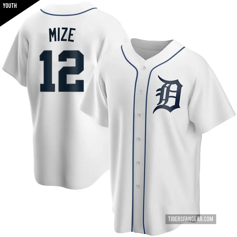 Youth Detroit Tigers ＃12 Casey Mize Replica White Home Jersey