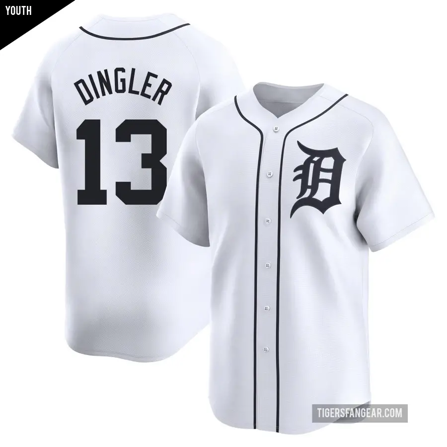 Youth Detroit Tigers ＃13 Dillon Dingler Limited White Home Jersey