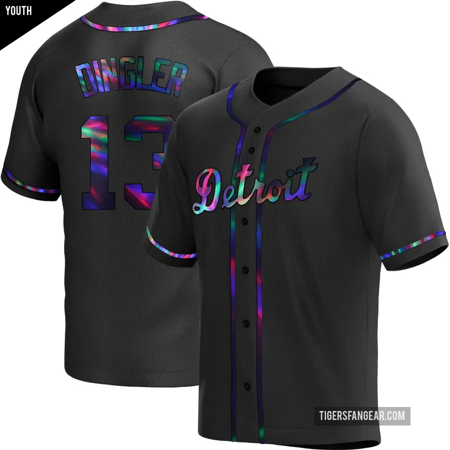 Youth Detroit Tigers ＃13 Dillon Dingler Replica Black Holographic Alternate Jersey