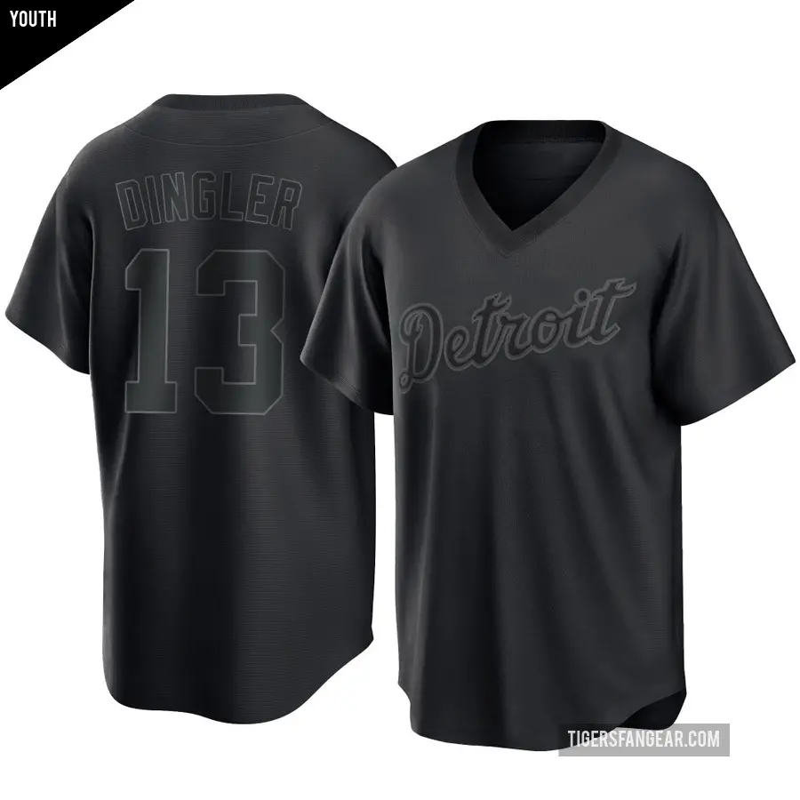 Youth Detroit Tigers ＃13 Dillon Dingler Replica Black Pitch Fashion Jersey