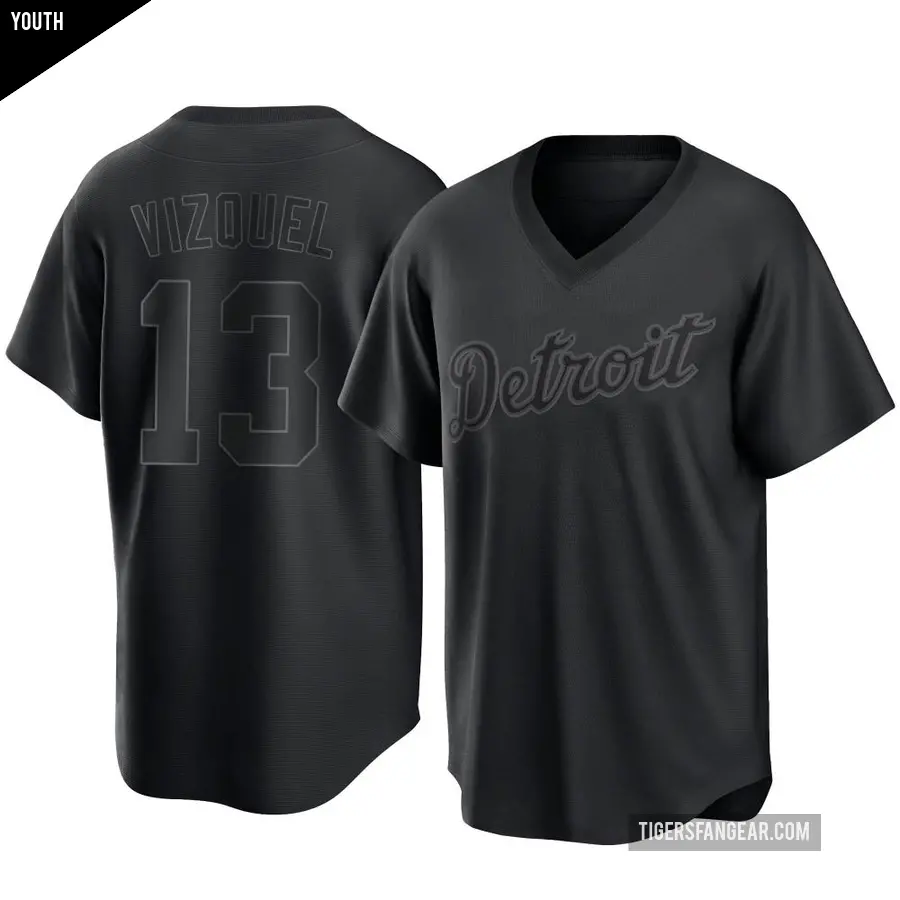 Youth Detroit Tigers ＃13 Omar Vizquel Replica Black Pitch Fashion Jersey