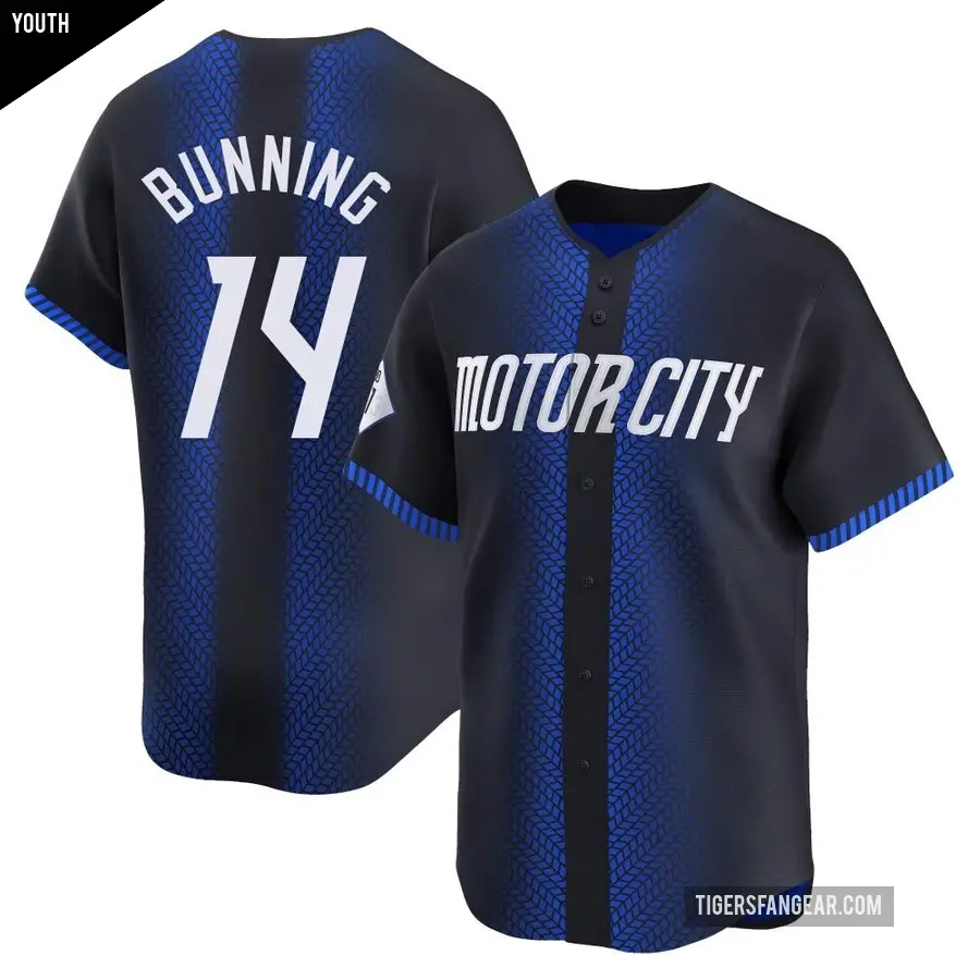 Youth Detroit Tigers ＃14 Jim Bunning Limited Blue 2024 City Connect Jersey