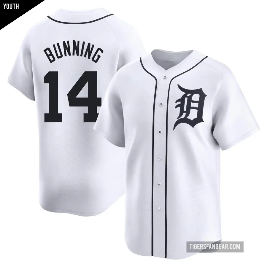 Youth Detroit Tigers ＃14 Jim Bunning Limited White Home Jersey