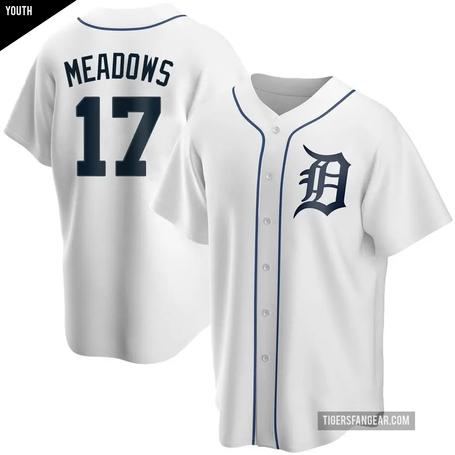 Youth Detroit Tigers ＃17 Austin Meadows Replica White Home Jersey