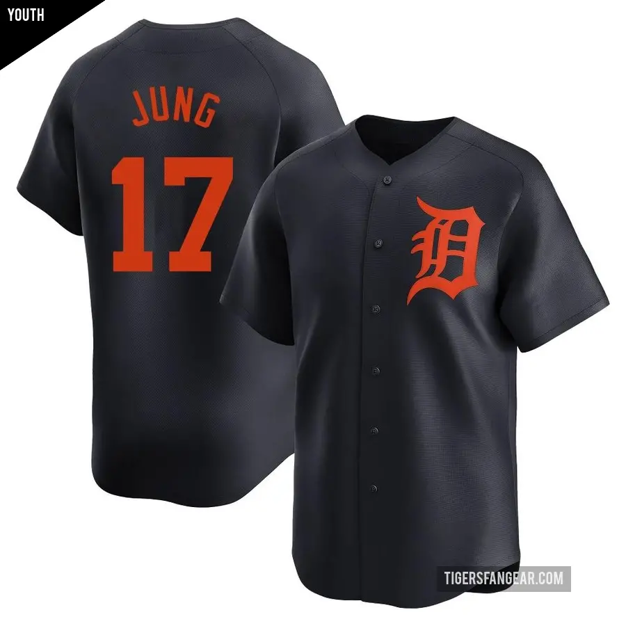 Youth Detroit Tigers ＃17 Jace Jung Limited Navy Alternate Jersey