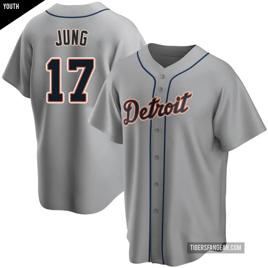 Youth Detroit Tigers ＃17 Jace Jung Replica Gray Road Jersey