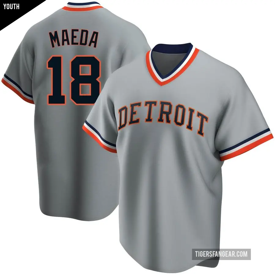 Youth Detroit Tigers ＃18 Kenta Maeda Replica Gray Road Cooperstown Collection Jersey