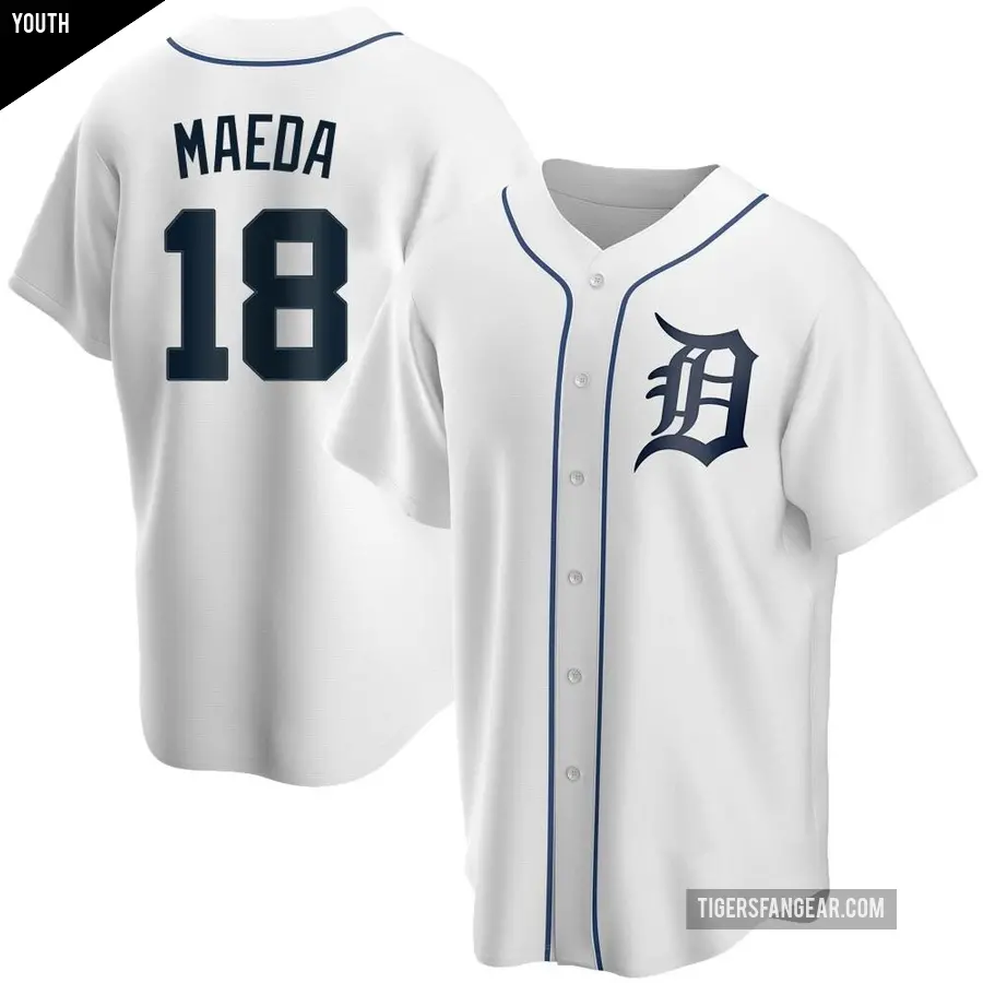 Youth Detroit Tigers ＃18 Kenta Maeda Replica White Home Jersey