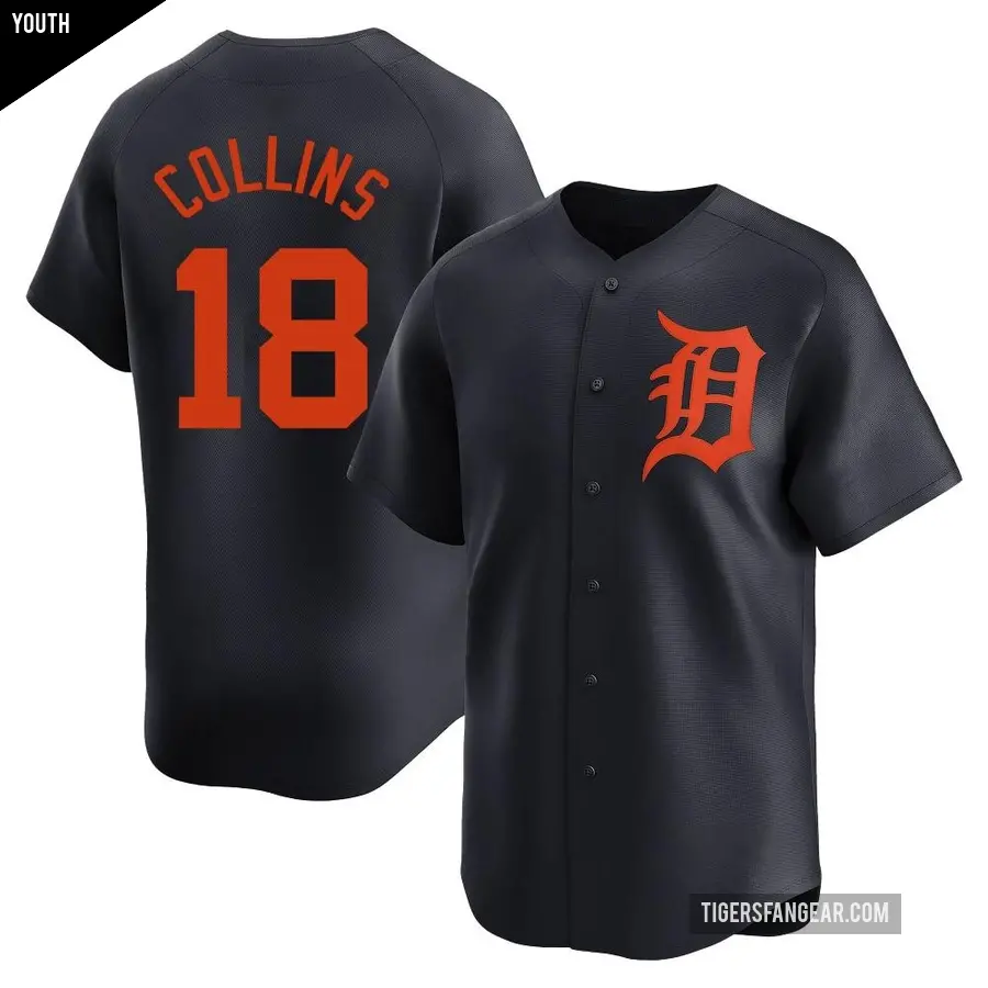 Youth Detroit Tigers ＃18 Tyler Collins Limited Navy Alternate Jersey