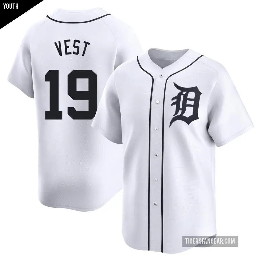 Youth Detroit Tigers ＃19 Will Vest Limited White Home Jersey