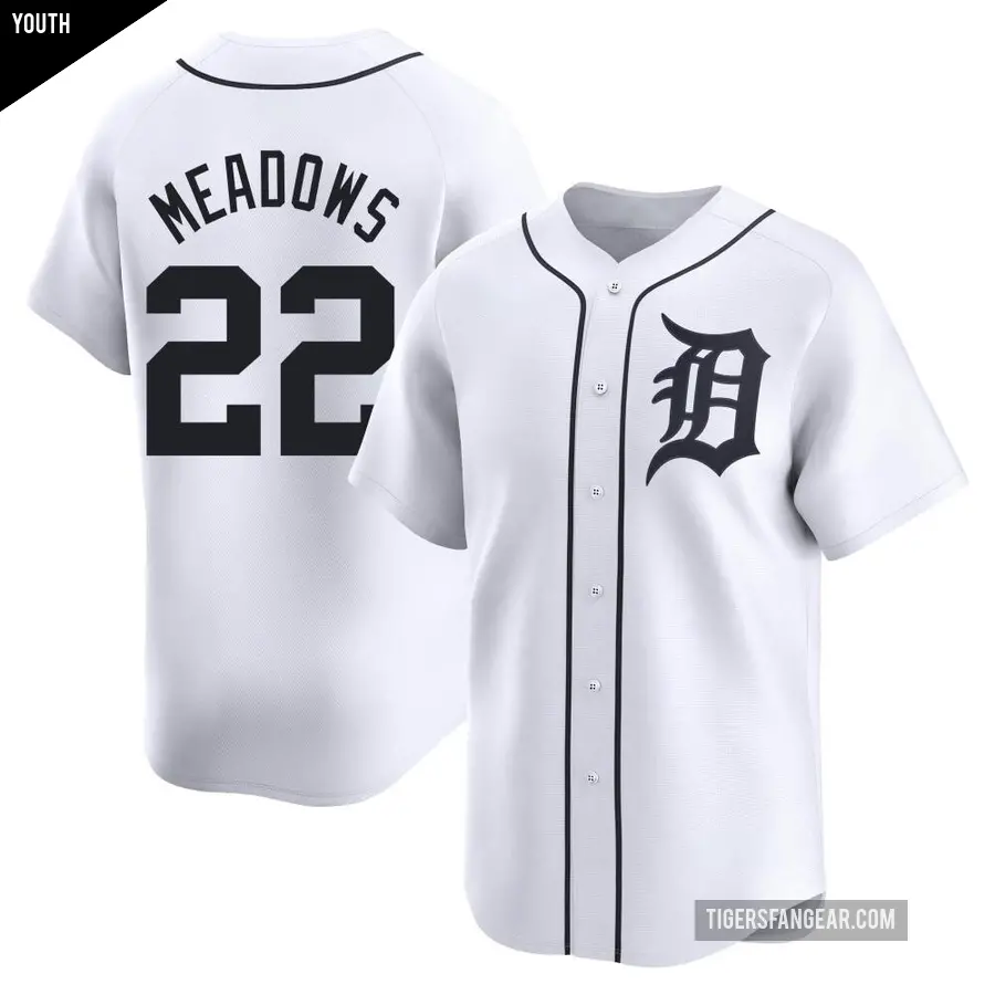 Youth Detroit Tigers ＃22 Parker Meadows Limited White Home Jersey