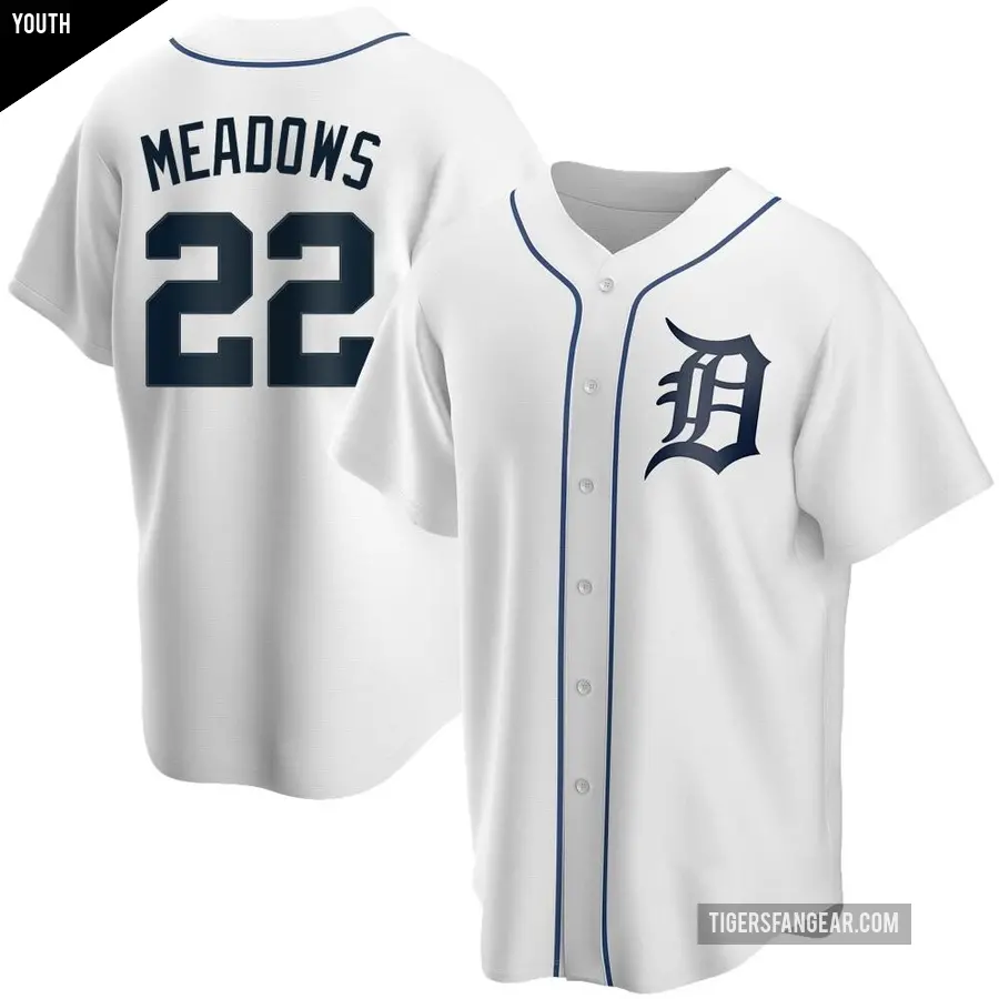 Youth Detroit Tigers ＃22 Parker Meadows Replica White Home Jersey