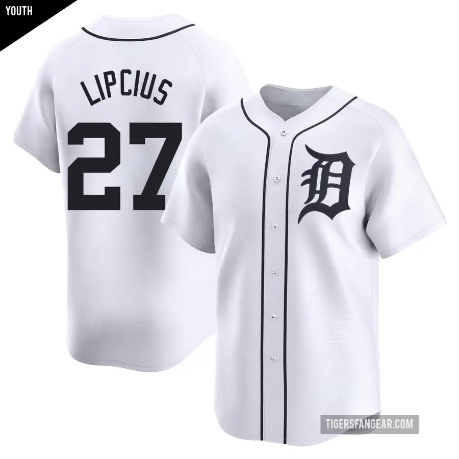 Youth Detroit Tigers ＃27 Andre Lipcius Limited White Home Jersey