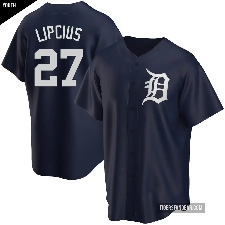 Youth Detroit Tigers ＃27 Andre Lipcius Replica Navy Alternate Jersey