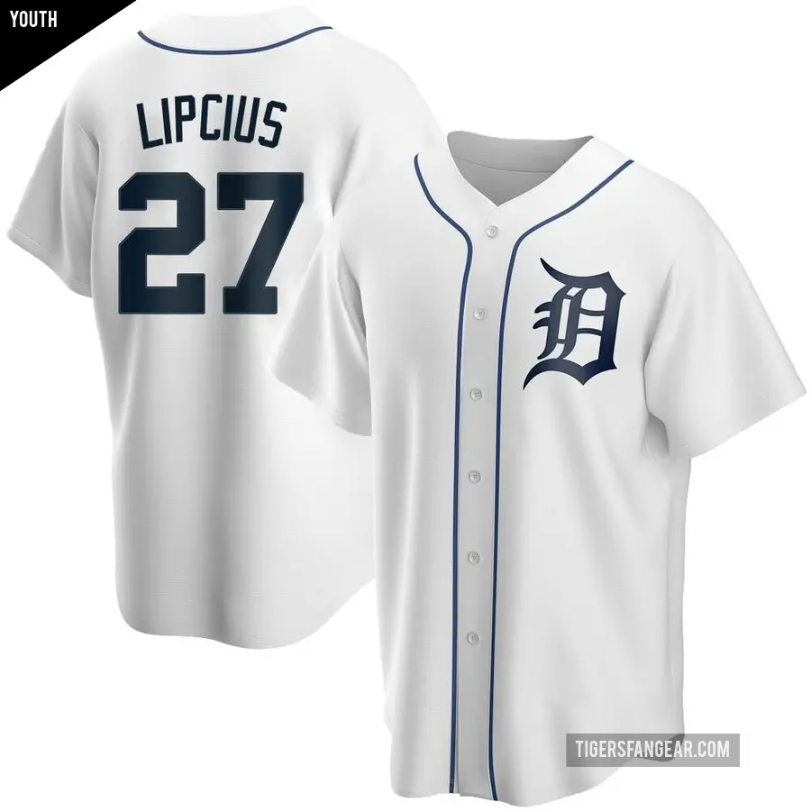 Youth Detroit Tigers ＃27 Andre Lipcius Replica White Home Jersey