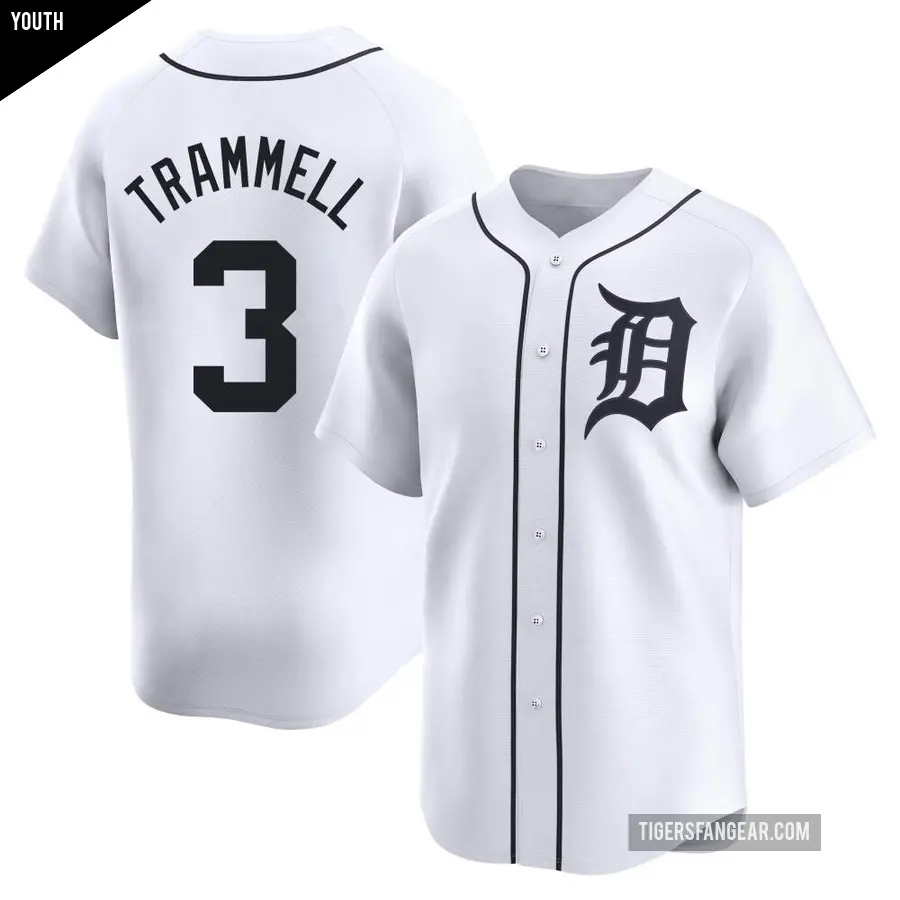 Youth Detroit Tigers ＃3 Alan Trammell Limited White Home Jersey